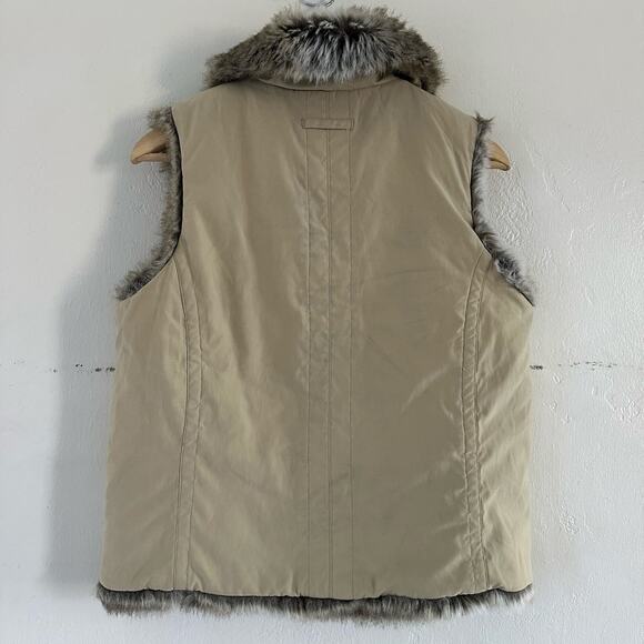 Faux Fur‎ Vest Full Zip Pockets Brown Womens Reversible Size Medium - Picture 8 of 9